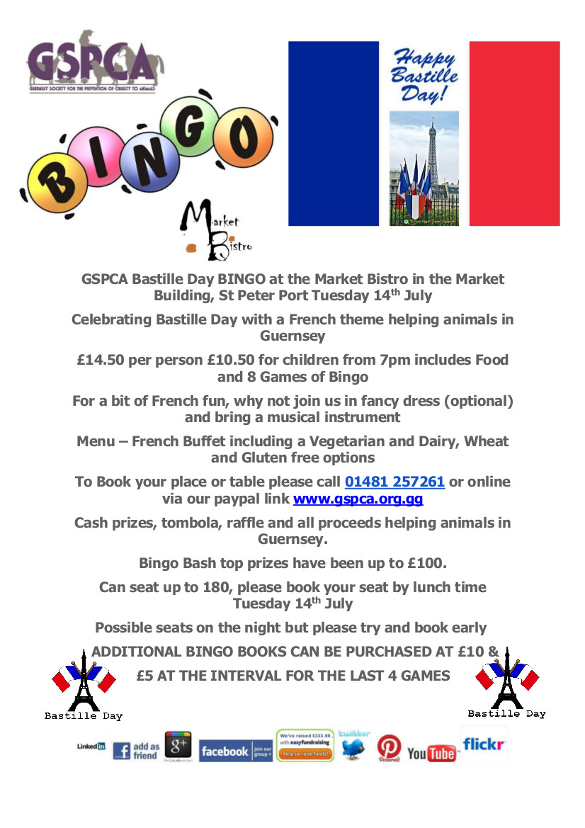 Tuesday 14th July Bastille Day French themed bingo at the Market Bistro