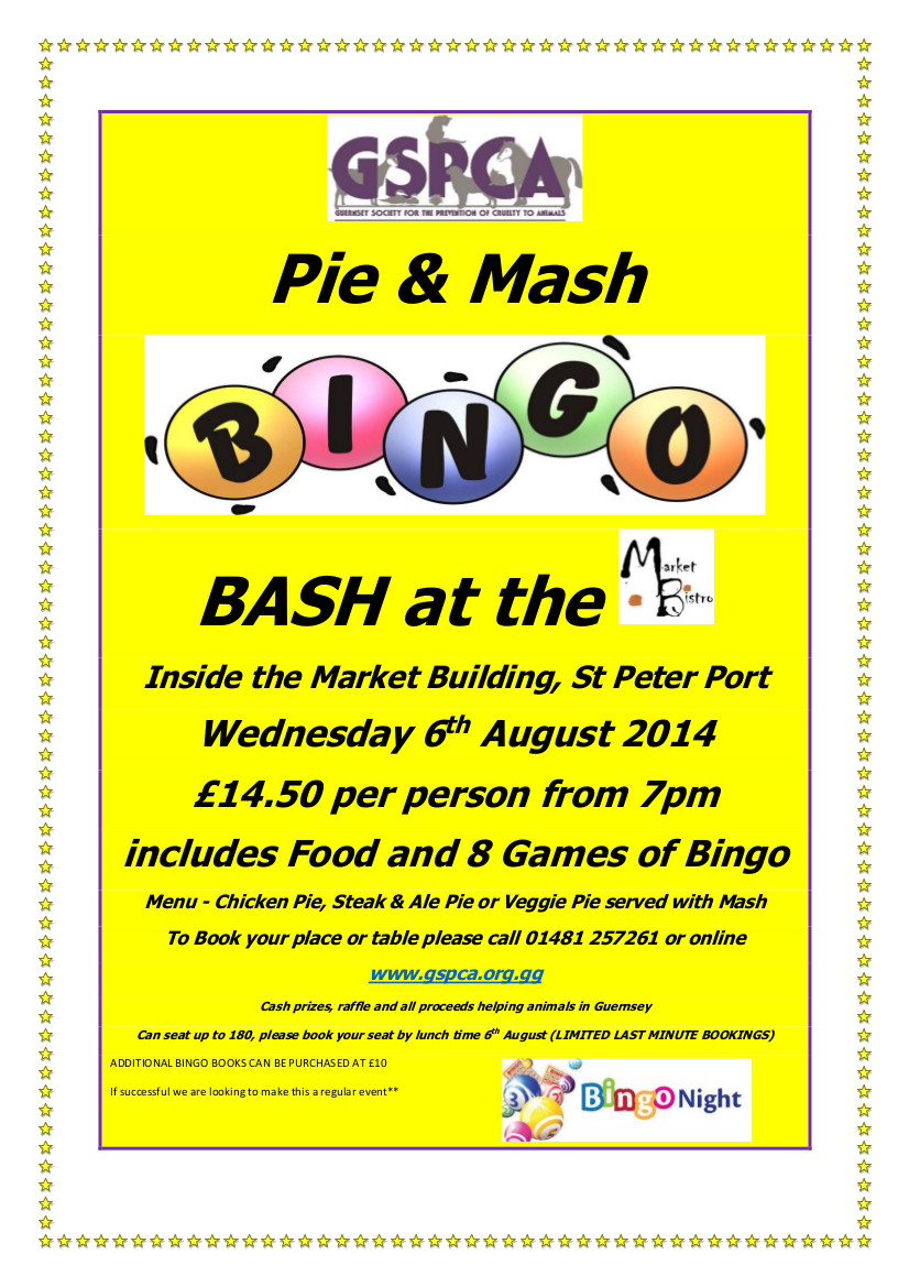 GSPCA Guernsey Pie and Mash Bingo Bash at Market Bistro