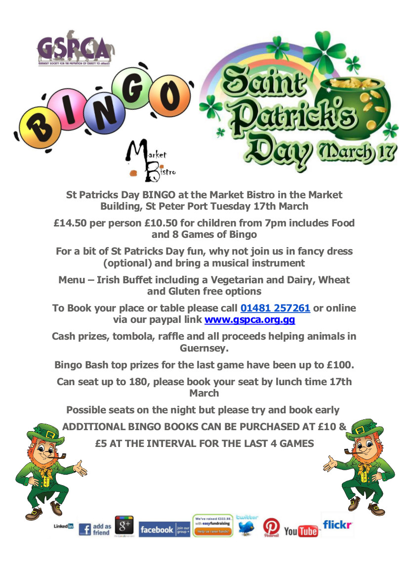St Patricks Day Bingo at the Market Bistro in Guernsey for the GSPCA