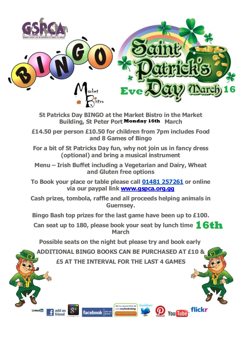 GSPCA Saint Patrick's Day Bingo Guernsey