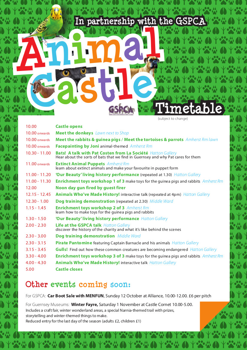 Animal Castle Day timetable GSPCA Guernsey